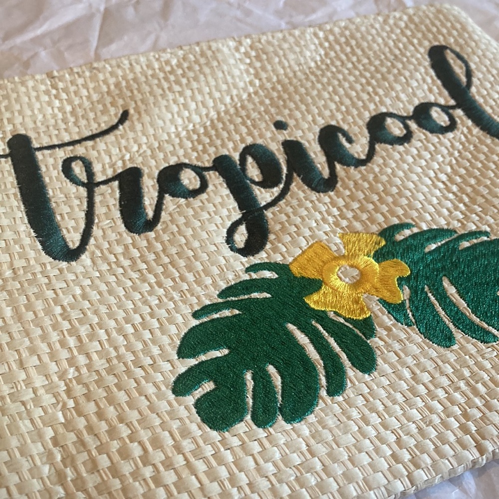 Tropicool Straw Clutch Bag Purse NWT Palm Leaves Cosmetic Pouch Travel